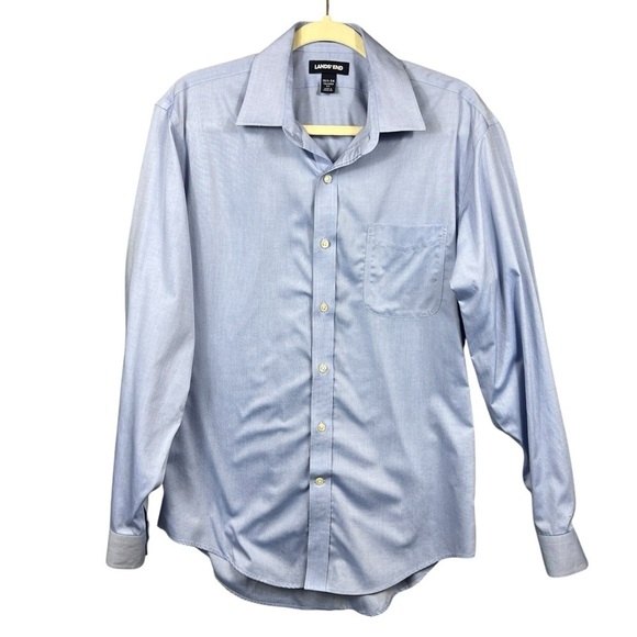 Lands' End Button Down Shirt Mens 15 1/2 - 34 Blue Taylored Fit No Iron Supima - Picture 1 of 7